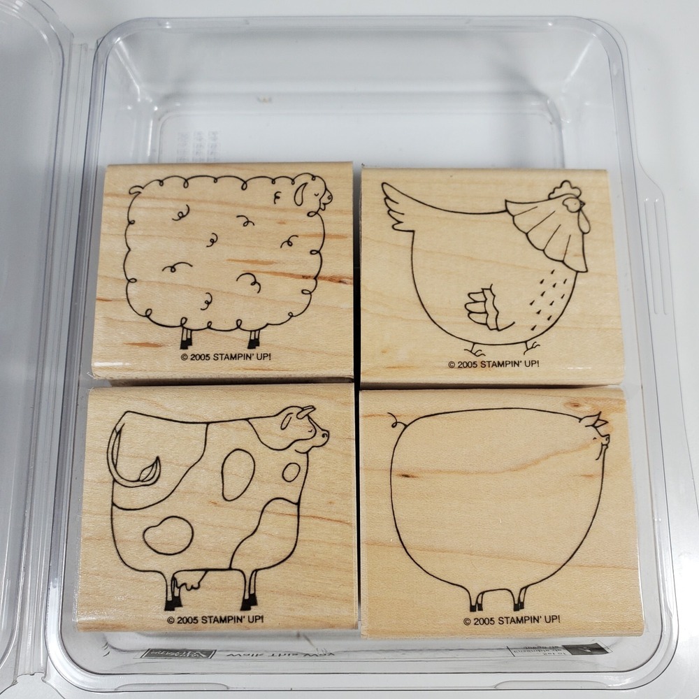 Stampin Up Walk This Way Set of 4 Animal Stamps Sheep Chicken Cow Pig Retired